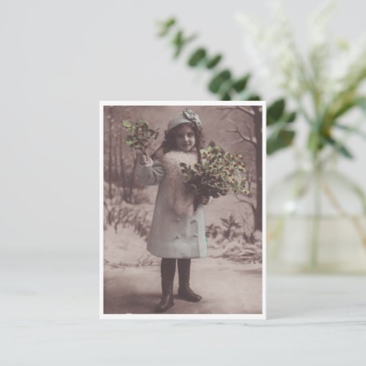 美しいかわいい小さな女の子アンティークはがき ポストカード (スタンド正面)