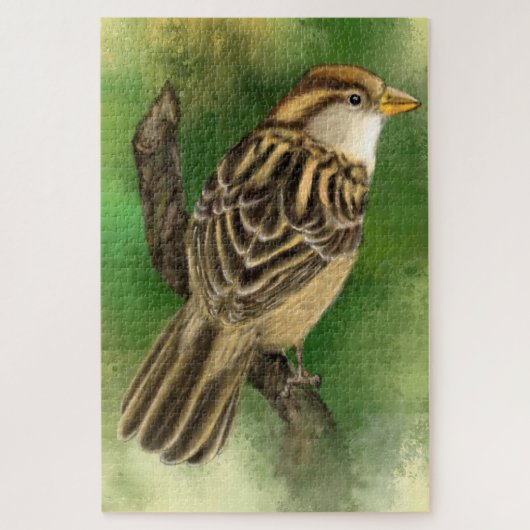 美しいかわいい小さな雀が絵画思い出し – ジグソーパズル (縦)