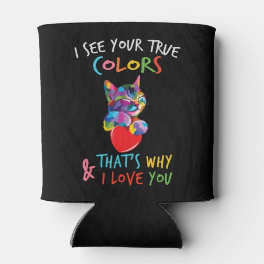 美しいかわいい自閉症意識ネコデザイン 缶クーラー (裏面)