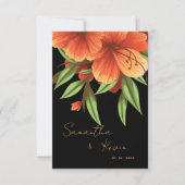 美しいかわいらし濃いムーディオレンジのフローラ結婚ズ 出欠カード (正面)