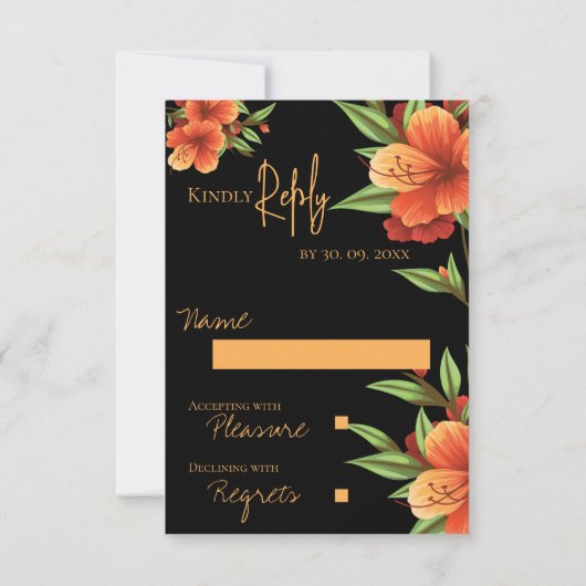 美しいかわいらし濃いムーディオレンジのフローラ結婚ズ 出欠カード (裏面)
