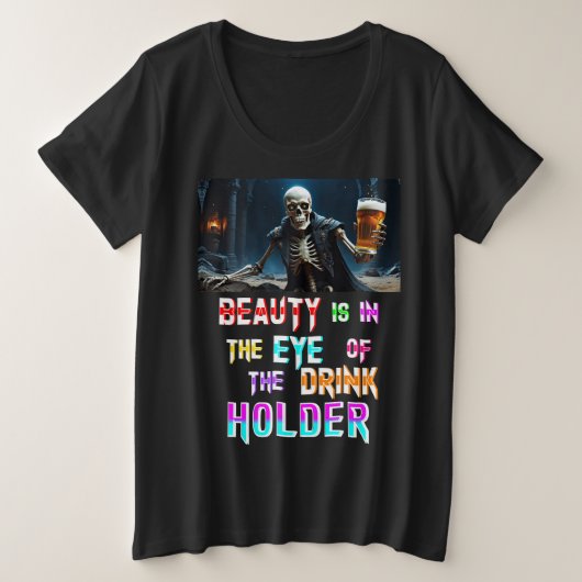 美しいが飲み物のホルダーの目に入る プラスサイズTシャツ (デザイン正面)