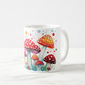 美しいきのこの森 水彩画スタイルの菌類 コーヒーマグカップ (正面右)
