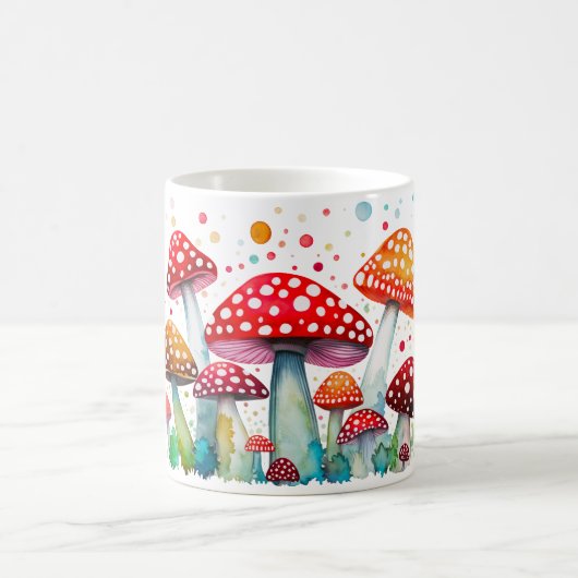 美しいきのこの森 水彩画スタイルの菌類 コーヒーマグカップ (中央)