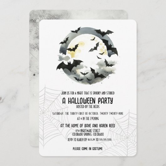 美しいこうもりハローウィンパーティ 招待状 (正面/裏面)