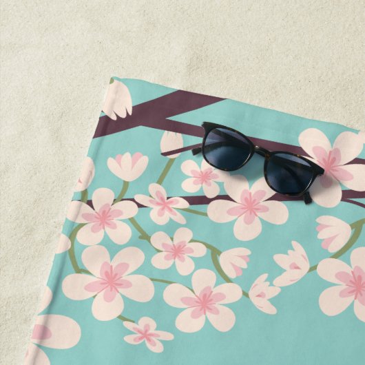 美しいさくらんぼのモノグラムの花 ビーチタオル (インサイチュ)