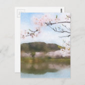 美しいさくらんぼの花と池 ポストカード (正面/裏面)