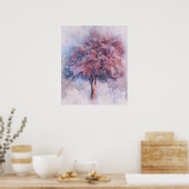 美しいさくらんぼの花の木の絵を描水色 ポスター (キッチン)