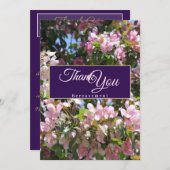 美しいさくらんぼの花ピンク紫の死別 サンキューカード (正面/裏面)