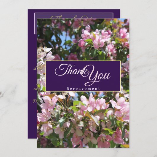 美しいさくらんぼの花ピンク紫の死別 サンキューカード (正面/裏面)