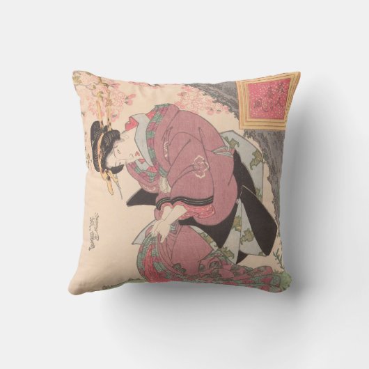 美しいさくらんぼ下ヴィンテージ浮世絵 クッション (裏面)