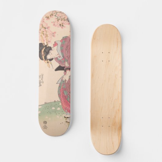 美しいさくらんぼ下ヴィンテージ浮世絵 スケートボード (正面)