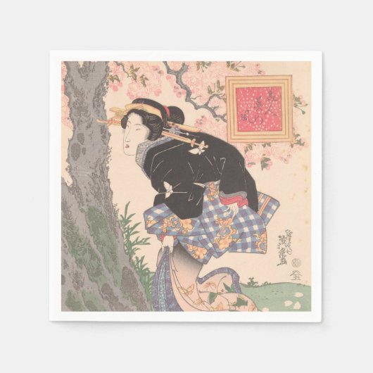 美しいさくらんぼ下ヴィンテージ浮世絵 スタンダードカクテルナプキン (正面)