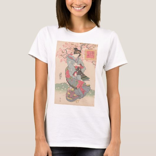 美しいさくらんぼ下ヴィンテージ浮世絵 Tシャツ (正面)