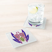 美しいすばらしい美しいブルー&パープルレッドローズ ガラスコースター (アングル)