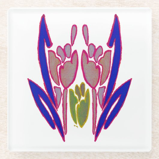 美しいすばらしい美しいブルー&パープルレッドローズ ガラスコースター (正面)