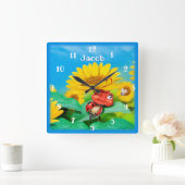 美しいてんとう虫がひまわりの上で眠っている スクエア壁時計 (ホーム)