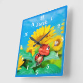 美しいてんとう虫がひまわりの上で眠っている スクエア壁時計 (傾斜)