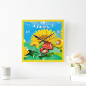 美しいてんとう虫がひまわりの上で眠っている スクエア壁時計 (ホーム)