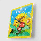 美しいてんとう虫がひまわりの上で眠っている スクエア壁時計 (傾斜)