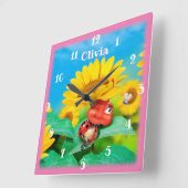 美しいてんとう虫がひまわりの上で眠っている スクエア壁時計 (傾斜)