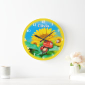 美しいてんとう虫がひまわりの上で眠っている ラージ壁時計 (ホーム)