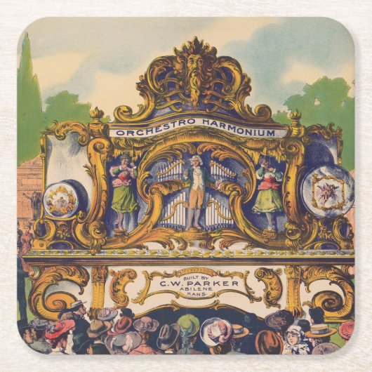 美しいとトーンで有名なパーカーのバンドオルガン スクエアペーパーコースター (正面)
