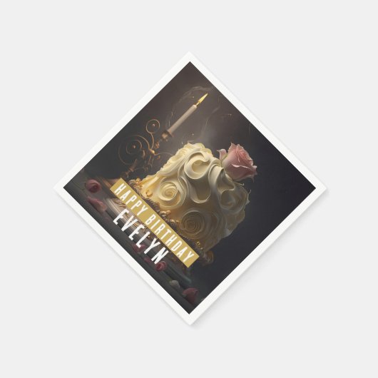 美しいとビーストお誕生日ケーキ- スタンダードカクテルナプキン (角)