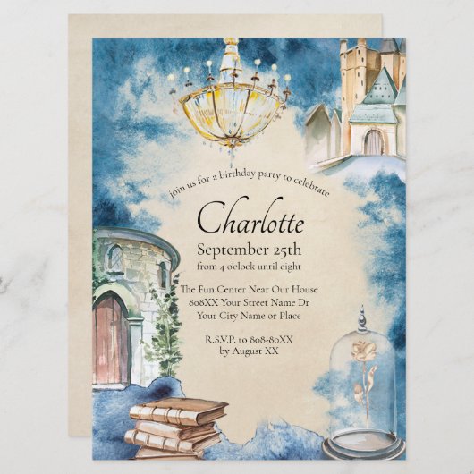 美しいとビーストウォーターの色のおとぎ話のinvitat 招待状 (正面/裏面)