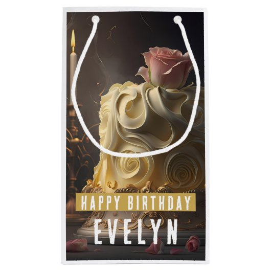 美しいとビーストケーキ – 誕生日 スモールペーパーバッグ (裏面)