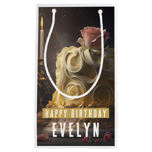 美しいとビーストケーキ – 誕生日 スモールペーパーバッグ (正面)