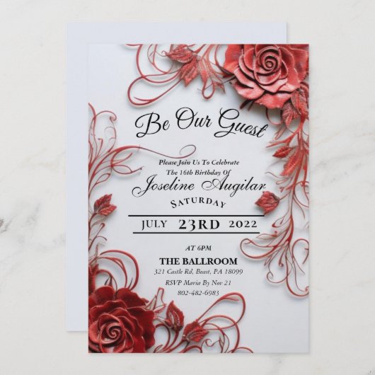 美しいとビーストスウィート16バラ招待状 招待状 (正面/裏面)