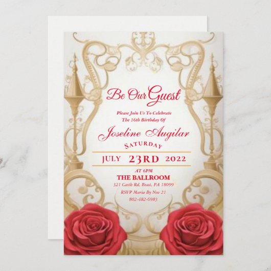 美しいとビーストバラキャッスルスウィート16 招待状 (正面/裏面)