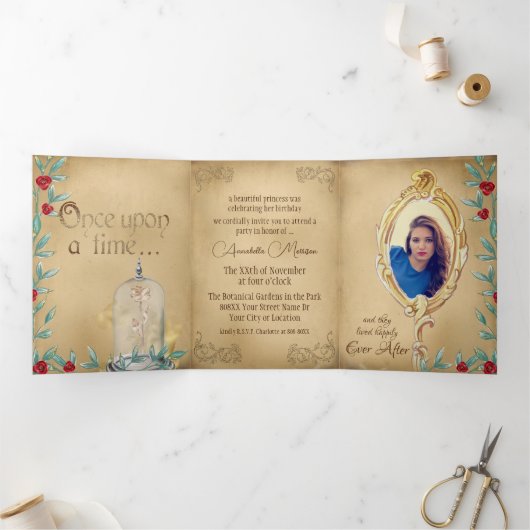 美しいとビーストフェアユタレヴィンテージストーリーブック 三つ折り招待状 (内部)