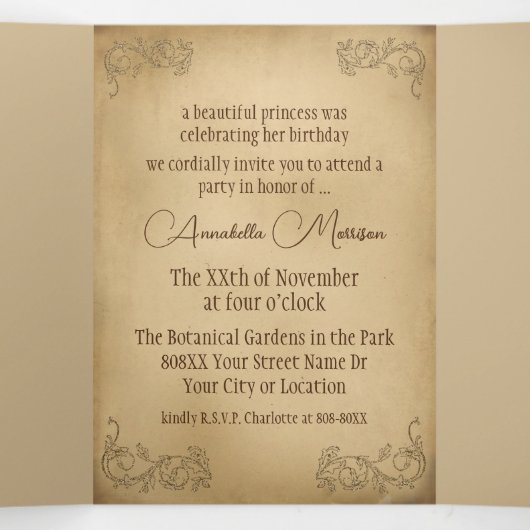 美しいとビーストフェアユタレヴィンテージストーリーブック 三つ折り招待状 (内部中)