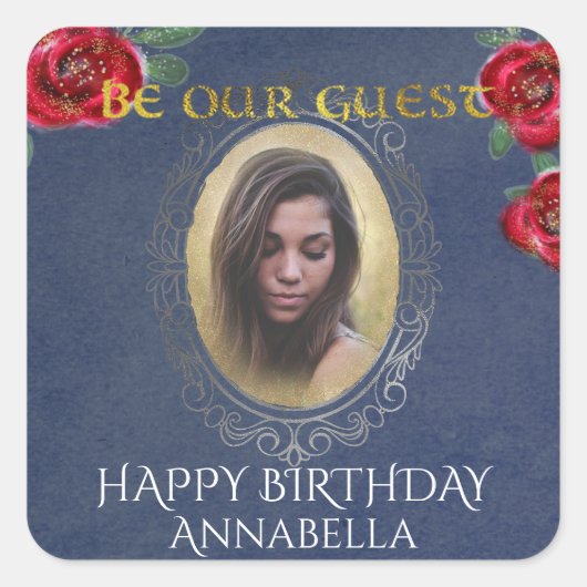 美しいとビーストフェアリーテールブルー鏡写真 スクエアシール (正面)