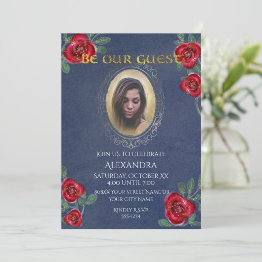 美しいとビーストフェアリーテールブルー鏡写真 招待状 (スタンド正面)