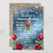 美しいとビーストレッドローズエンチャント誕生日 招待状 (正面/裏面)