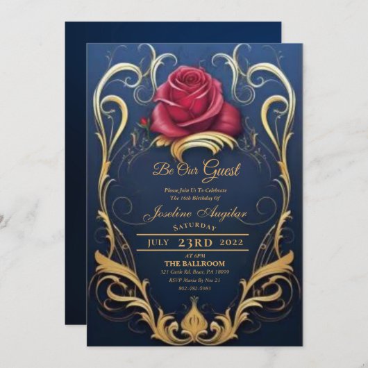 美しいとビーストレッドローズスウィート16招待状 招待状 (正面/裏面)