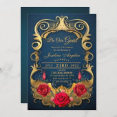 美しいとビーストレッドローズスウィート16招待状 招待状 (正面/裏面)