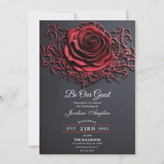 美しいとビーストレッドローズスウィート16 招待状 (正面)