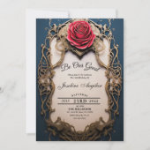 美しいとビースト金ゴールドとレッドローズスウィート16 招待状 (正面)