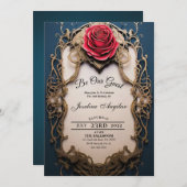 美しいとビースト金ゴールドとレッドローズスウィート16 招待状 (正面/裏面)