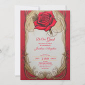 美しいとビースト金ゴールドとレッドローズスウィート16 招待状 (正面)
