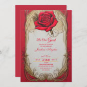 美しいとビースト金ゴールドとレッドローズスウィート16 招待状 (正面/裏面)