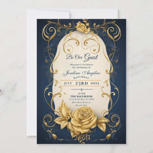 美しいとビースト金ゴールドバラスウィート16招待状 招待状 (正面)