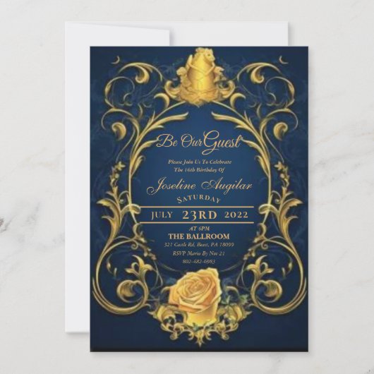 美しいとビースト金ゴールドバラスウィート16 招待状 (正面)