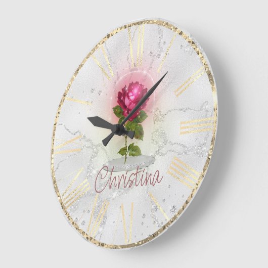 美しいと獣のおとぎ話レッドローズオンマーブル ラージ壁時計 (傾斜)