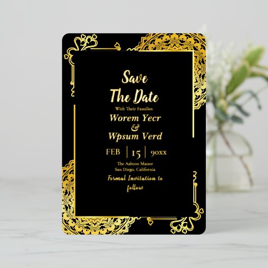 美しいと獣の結婚式は日付を保存 箔招待状 (立ち正面)