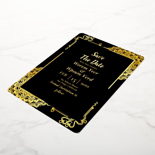 美しいと獣の結婚式は日付を保存 箔招待状 (回転した状態)